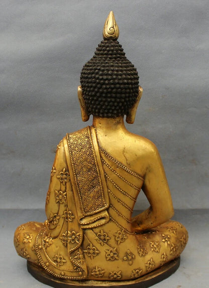 song voge gem S2331 16" Tibet Bronze Gilt Shakyamuni Buddha Statue Folk Thailand Sakyamuni Joss