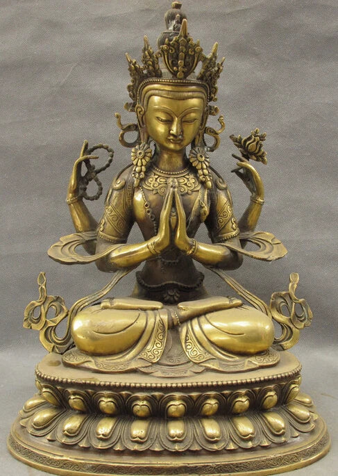 song voge gem S2382 18" Tibet Bronze 4 Arms Chenrezig Buddha Kwan-yin GuanYin Bodhisattva Statue