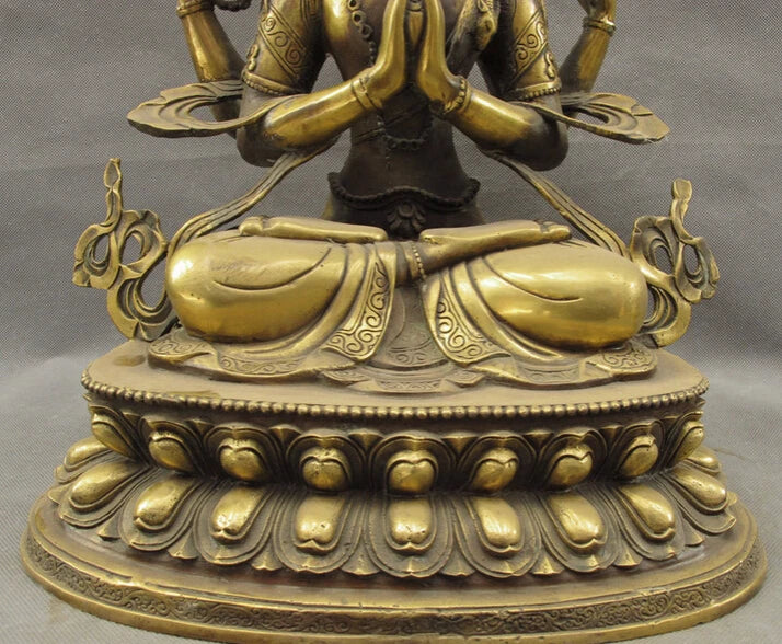 song voge gem S2382 18" Tibet Bronze 4 Arms Chenrezig Buddha Kwan-yin GuanYin Bodhisattva Statue
