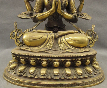 song voge gem S2382 18" Tibet Bronze 4 Arms Chenrezig Buddha Kwan-yin GuanYin Bodhisattva Statue