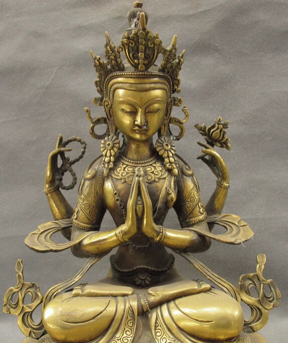 song voge gem S2382 18" Tibet Bronze 4 Arms Chenrezig Buddha Kwan-yin GuanYin Bodhisattva Statue