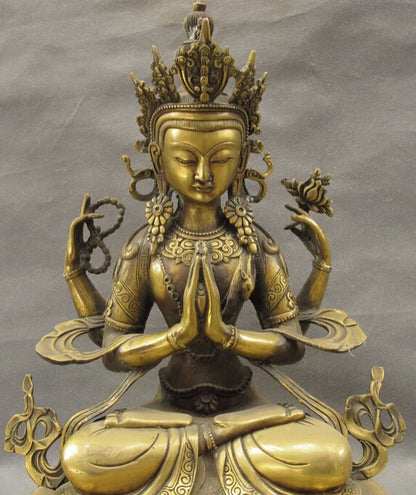 song voge gem S2382 18" Tibet Bronze 4 Arms Chenrezig Buddha Kwan-yin GuanYin Bodhisattva Statue