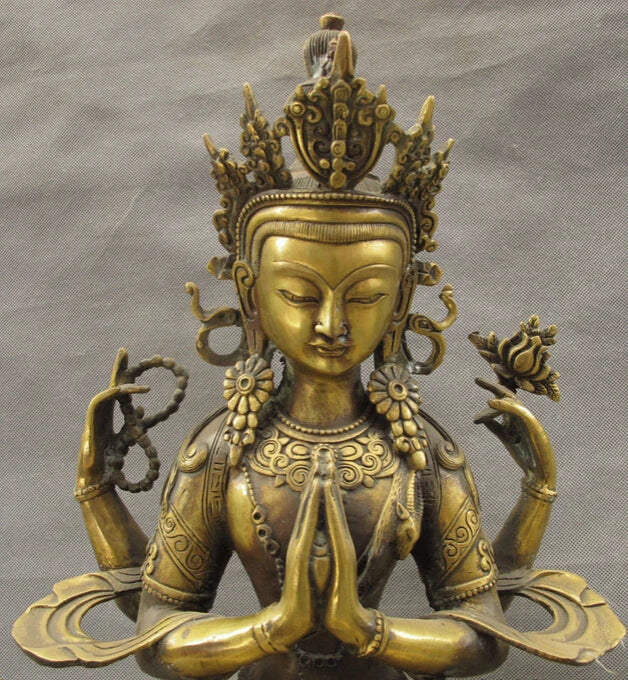 song voge gem S2382 18" Tibet Bronze 4 Arms Chenrezig Buddha Kwan-yin GuanYin Bodhisattva Statue