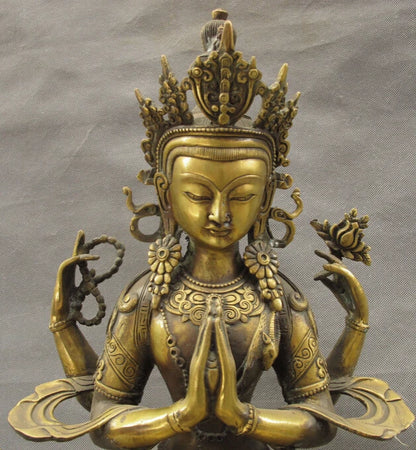 song voge gem S2382 18" Tibet Bronze 4 Arms Chenrezig Buddha Kwan-yin GuanYin Bodhisattva Statue