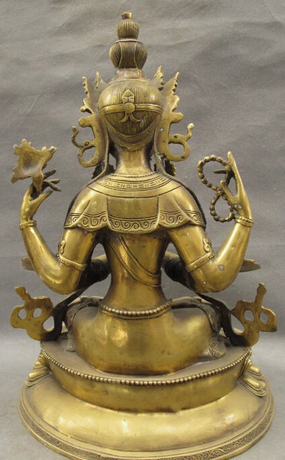 song voge gem S2382 18" Tibet Bronze 4 Arms Chenrezig Buddha Kwan-yin GuanYin Bodhisattva Statue