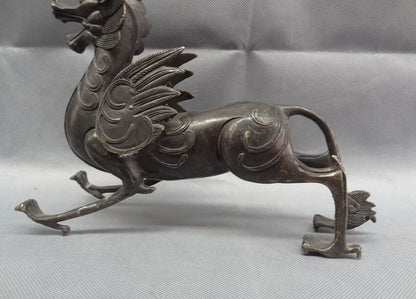 song voge gem S2407 11" Chinese Bronze Myth Beast Wealth FengShui Unicorn Dragon Kylin Head Statue