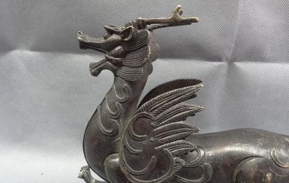 song voge gem S2407 11" Chinese Bronze Myth Beast Wealth FengShui Unicorn Dragon Kylin Head Statue