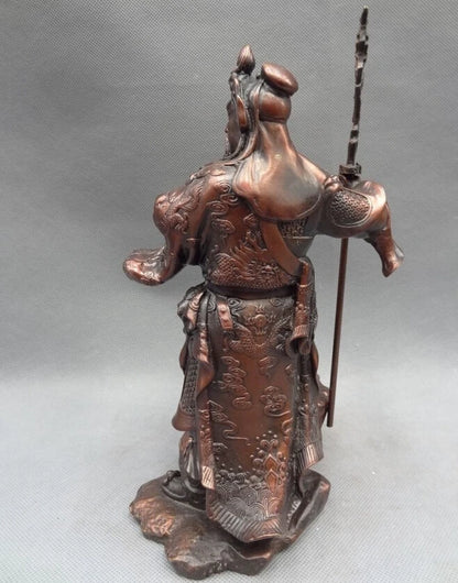 song voge gem S3007 10" Chinese Bronze Warrior King Dragon Head Saber Stand GuanGong GuanYu Statue