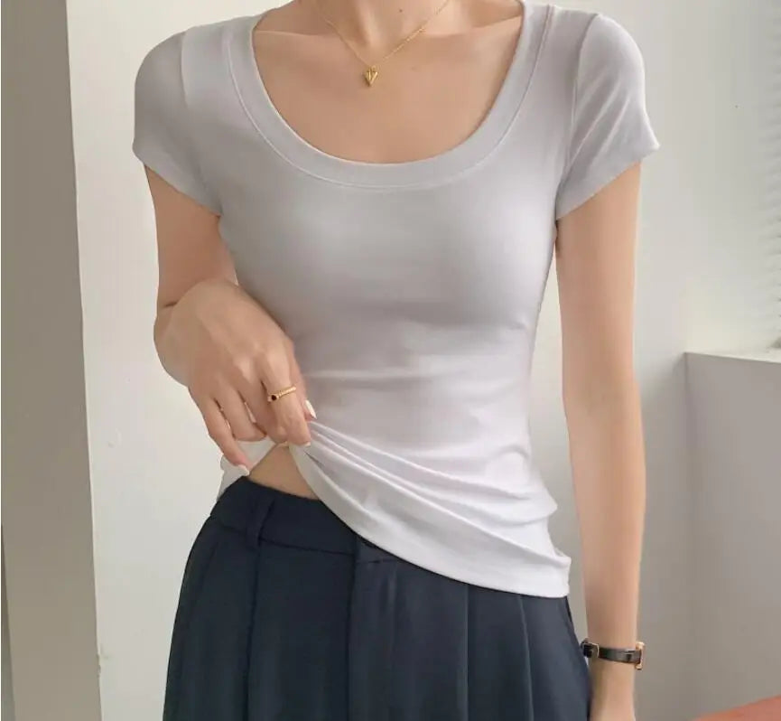 summer new women's short-sleeved  white t-shirt top women t shirt
