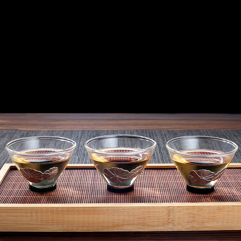 tea cup Borosilicate glass cup of tea tin relief Chinese kungfu cup for Pu'er tea heat insulation 2 oz creative master cup China