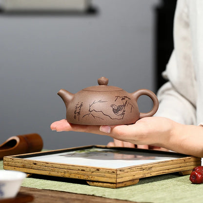 tea pot with tea infuser 7 holes bird print handmade half moon design marked master pot original ore real yixing zisha duan clay