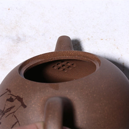 tea pot with tea infuser 7 holes bird print handmade half moon design marked master pot original ore real yixing zisha duan clay