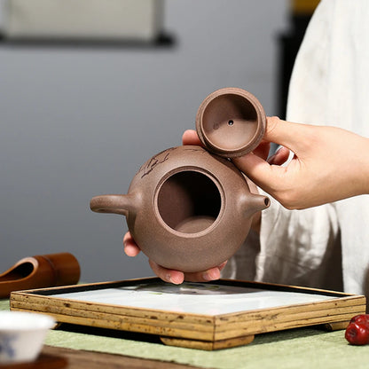 tea pot with tea infuser 7 holes bird print handmade half moon design marked master pot original ore real yixing zisha duan clay