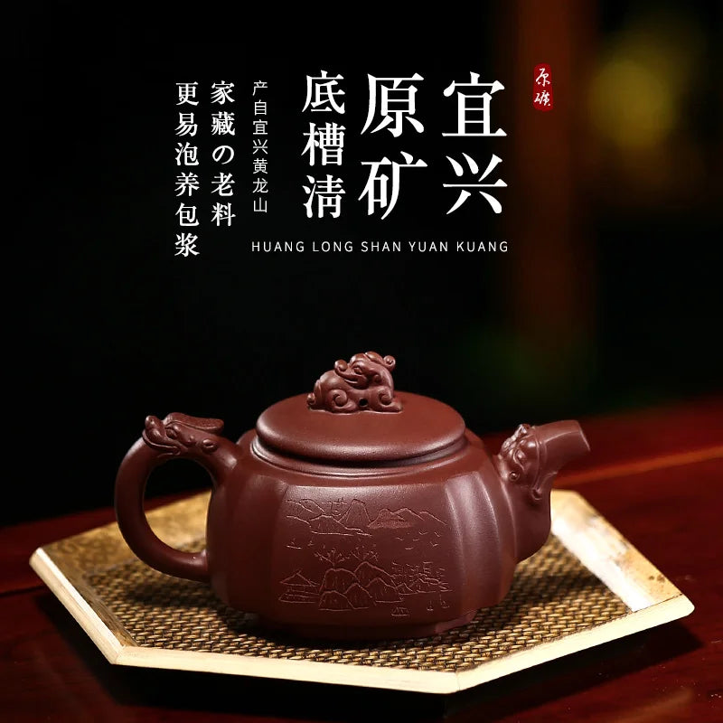 teapot is pure handmade, famous Kungfu teapot, tea set, lettering, square teapot, angle drawing, square dragon teapot