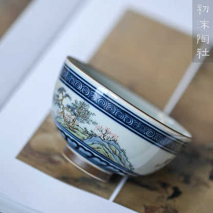 the beginning of the jingdezhen blue and white master cup single cup pure manual Chinese ceramic kung fu tea tea bowl
