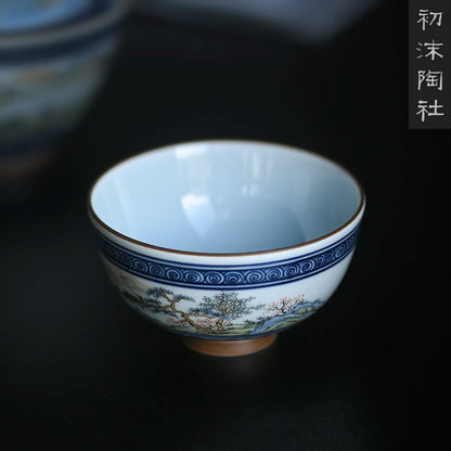 the beginning of the jingdezhen blue and white master cup single cup pure manual Chinese ceramic kung fu tea tea bowl