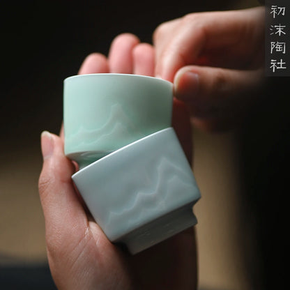 the film beans green glaze all hand carved mountains fragrance-smelling cup masters cup delicate teacups sample tea cup