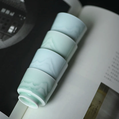 the film beans green glaze all hand carved mountains fragrance-smelling cup masters cup delicate teacups sample tea cup