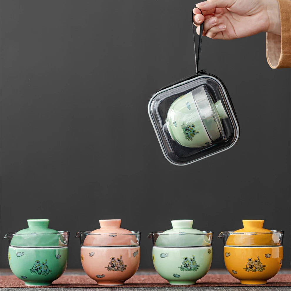 travel tea set glass tea pot with lid porcelain cup portable bag towel easy to carry ceramic kungfu teasets on big sales China