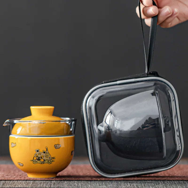 travel tea set glass tea pot with lid porcelain cup portable bag towel easy to carry ceramic kungfu teasets on big sales China