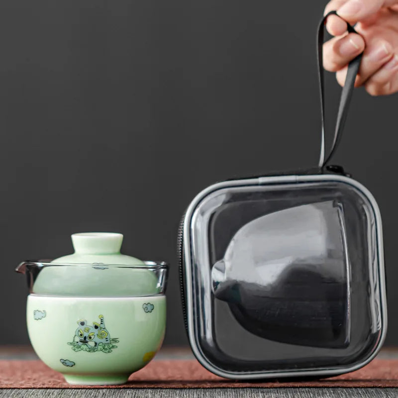 travel tea set glass tea pot with lid porcelain cup portable bag towel easy to carry ceramic kungfu teasets on big sales China