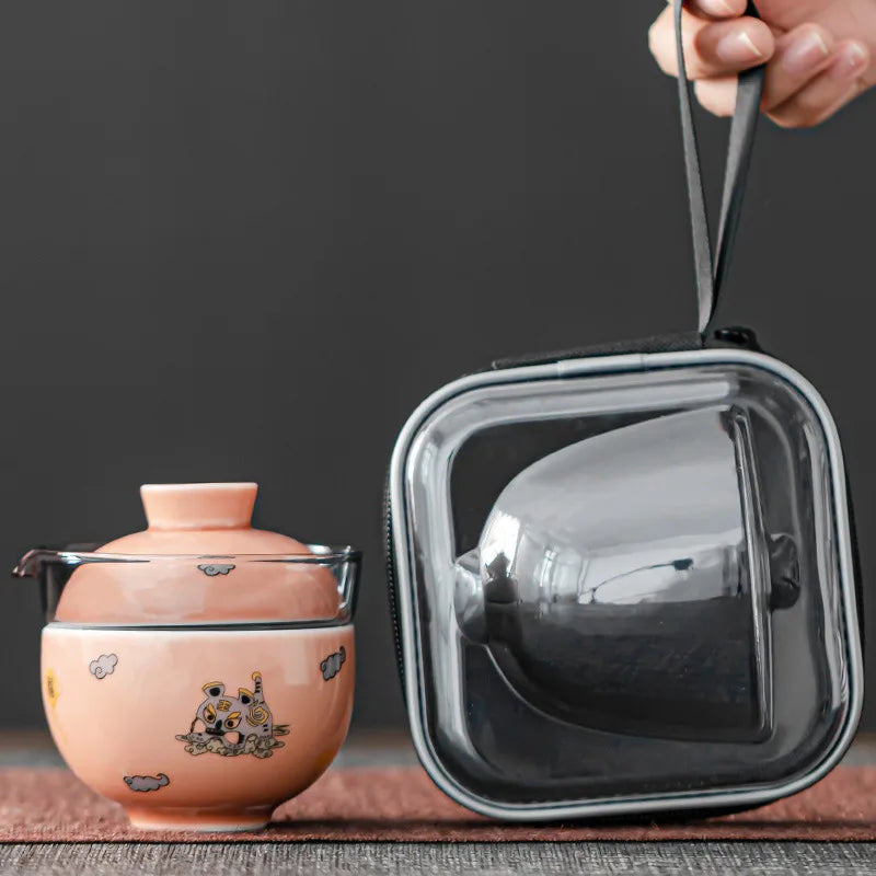 travel tea set glass tea pot with lid porcelain cup portable bag towel easy to carry ceramic kungfu teasets on big sales China