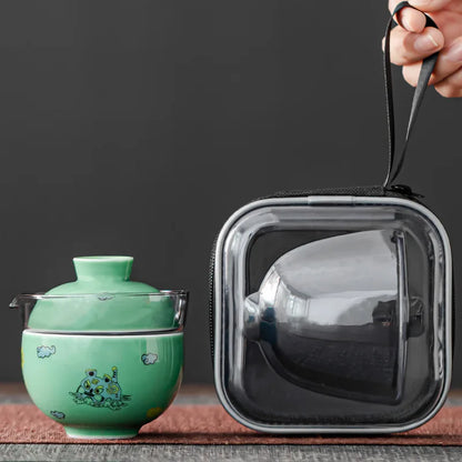 travel tea set glass tea pot with lid porcelain cup portable bag towel easy to carry ceramic kungfu teasets on big sales China