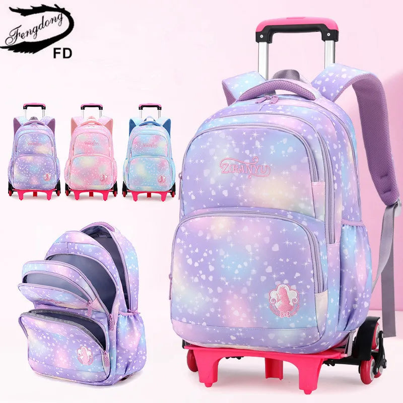 trolley school backpack with wheels student bookbag school bags for girls primary school bag girl rolling backpacks for kids