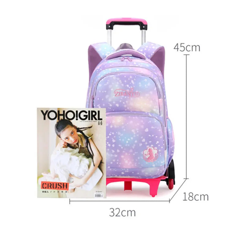 trolley school backpack with wheels student bookbag school bags for girls primary school bag girl rolling backpacks for kids