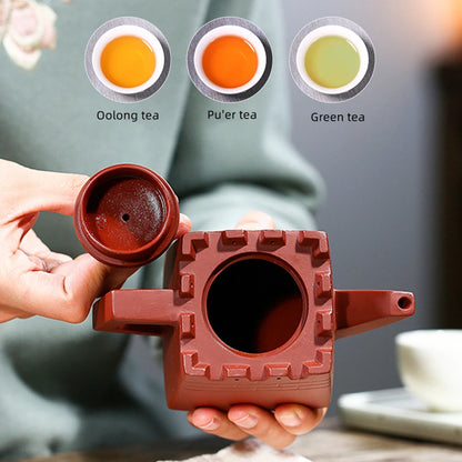 true yixing zisha tea pot handmade craft master pot marked original ore purple red clay the Great Wall design 240ml