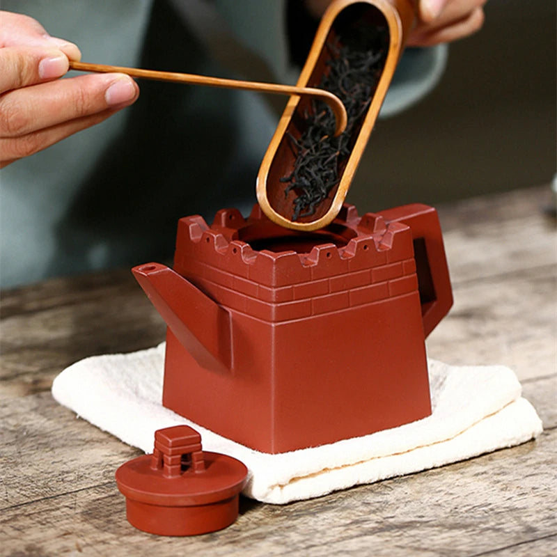 true yixing zisha tea pot handmade craft master pot marked original ore purple red clay the Great Wall design 240ml