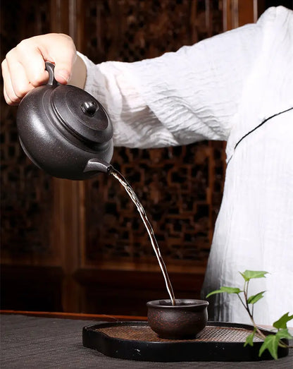true yixing zisha tea pot marked full handmade ball shaped infuser holes pot of tea black galaxy clay original ore tea cup China