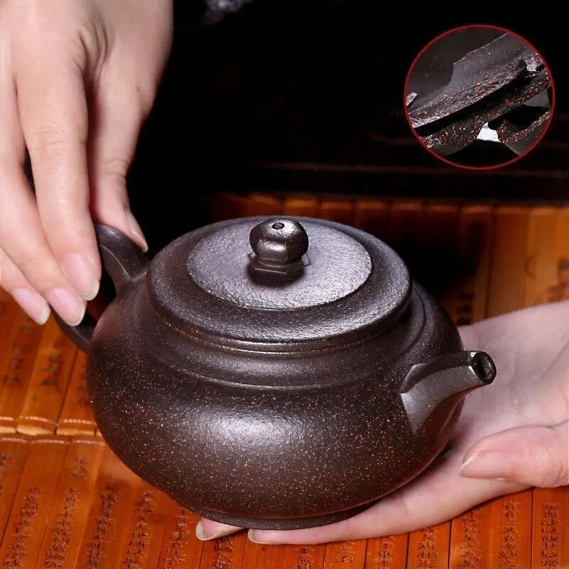 true yixing zisha tea pot marked full handmade ball shaped infuser holes pot of tea black galaxy clay original ore tea cup China