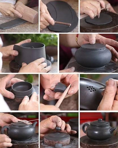 true yixing zisha tea pot marked full handmade ball shaped infuser holes pot of tea black galaxy clay original ore tea cup China