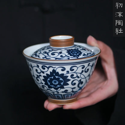 under the jingdezhen glaze porcelain hand-painted tureen handmade Chinese style tea bowl of ancient ceramic tea set