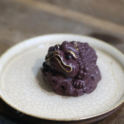 undressed ore purple sand tea pet play old paint three purple clay sculpture furnishing articles tea fine toad fortune