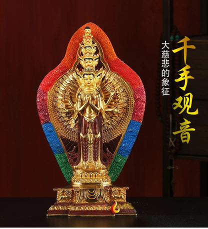 unique -HOME family hall lobby effective protection talisman Tibetan QIAN SHOU GUANYIN Buddha Gilded brass Buddha statue  38CM