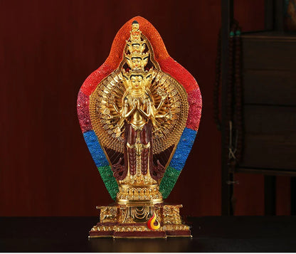 unique -HOME family hall lobby effective protection talisman Tibetan QIAN SHOU GUANYIN Buddha Gilded brass Buddha statue  38CM