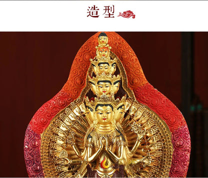 unique -HOME family hall lobby effective protection talisman Tibetan QIAN SHOU GUANYIN Buddha Gilded brass Buddha statue  38CM