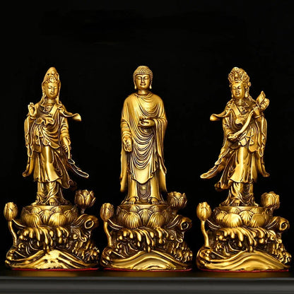 vintage Copper Western Three Saints  Amitabha Bodhisattva Guanyin Bodhisattva Home Offerings Pray for Blessings Buddha Statue