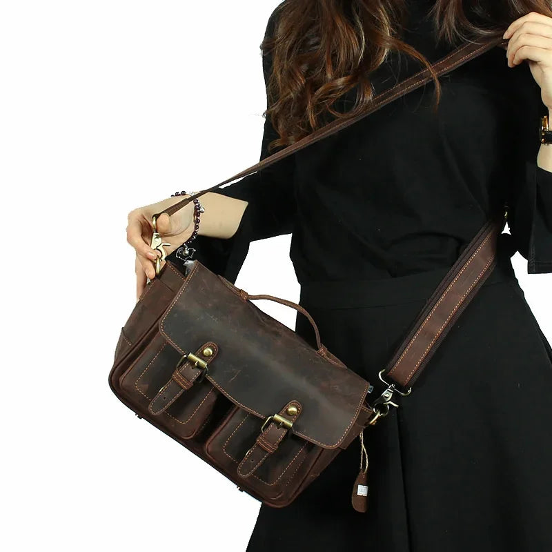 vintage style shoulder crossbody men messenger for camera message bag crazy horse leather
