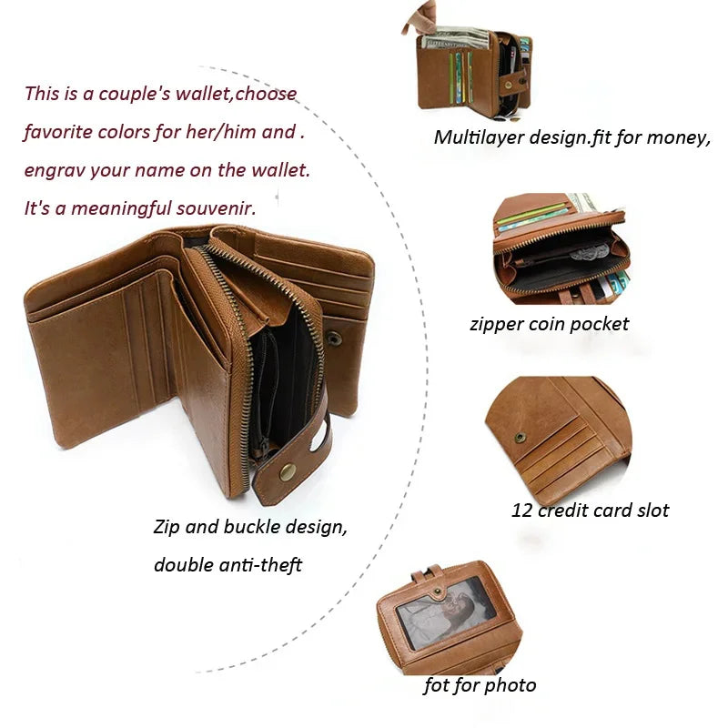 wallet genuine leather for men name engraving credit card holdercoin purse men's clutch bag couple design 856