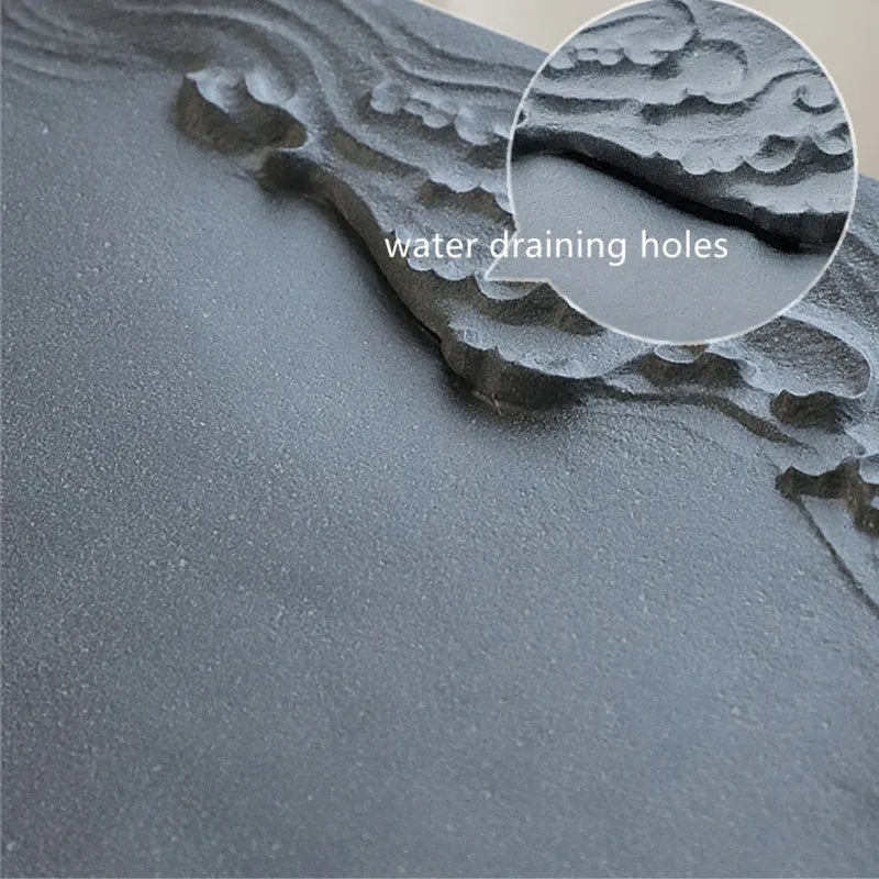 water weave engraved tea tray black stone tea table invisible water draining outlet handmade carved serving tray tea boat China