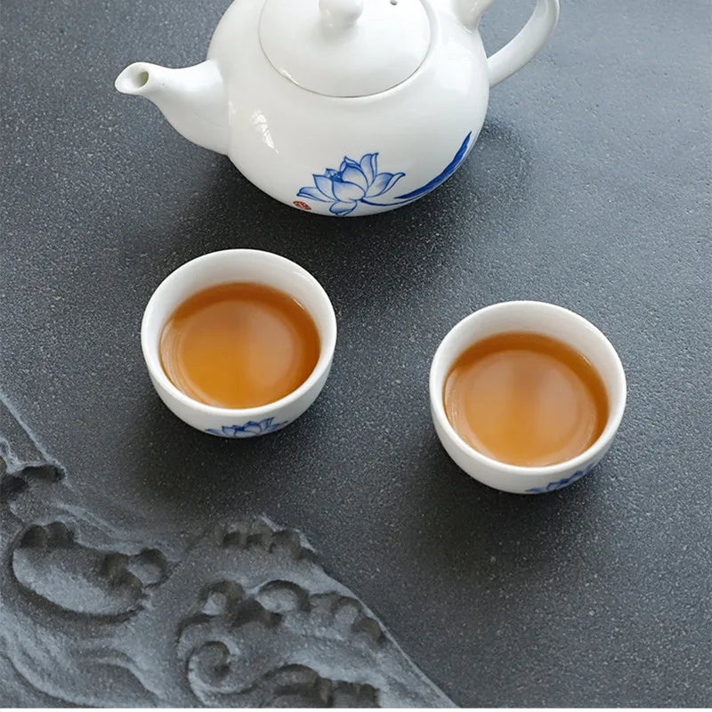water weave engraved tea tray black stone tea table invisible water draining outlet handmade carved serving tray tea boat China