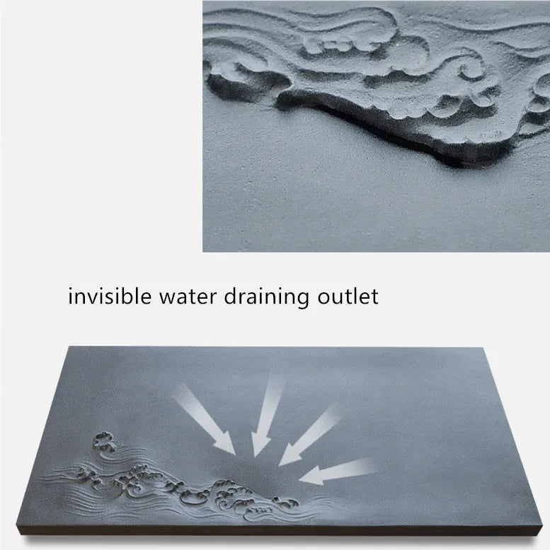 water weave engraved tea tray black stone tea table invisible water draining outlet handmade carved serving tray tea boat China