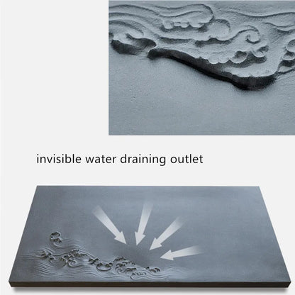 water weave engraved tea tray black stone tea table invisible water draining outlet handmade carved serving tray tea boat China