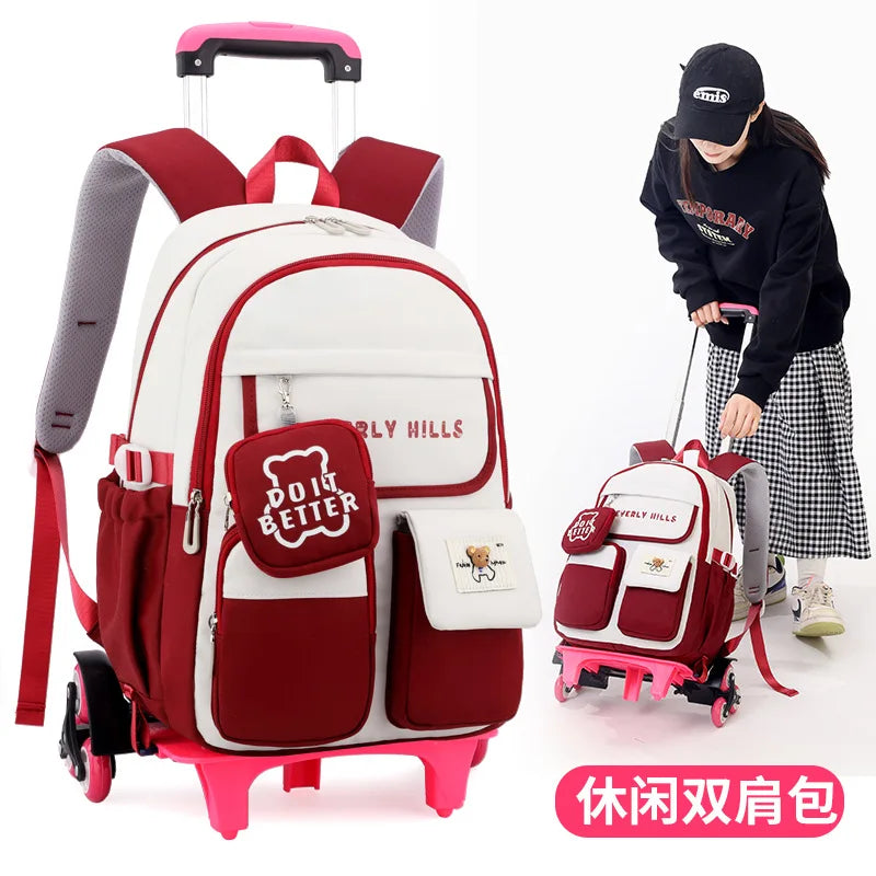 waterproof kids school Backpack With Wheel Removable Children School Bags for girls Kids Trolley Schoolbag Luggage Book Bags