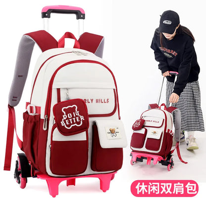 waterproof kids school Backpack With Wheel Removable Children School Bags for girls Kids Trolley Schoolbag Luggage Book Bags