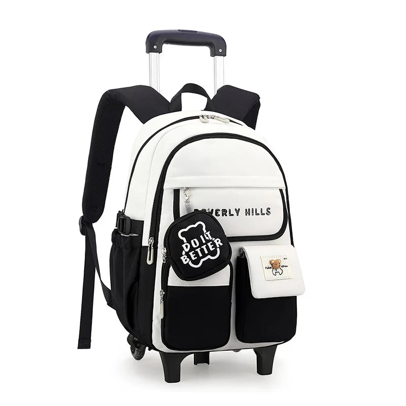 waterproof kids school Backpack With Wheel Removable Children School Bags for girls Kids Trolley Schoolbag Luggage Book Bags