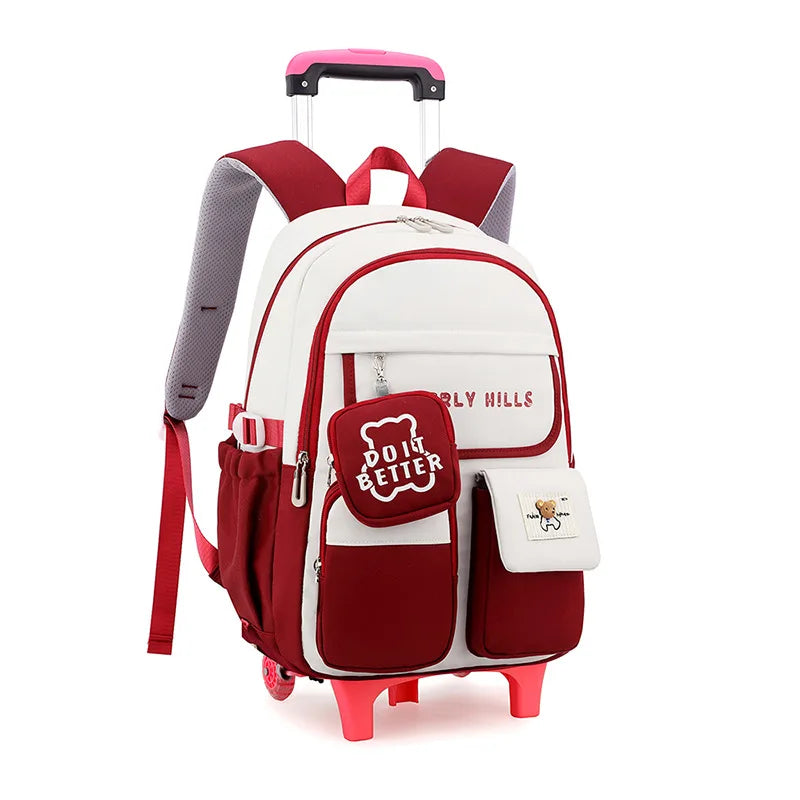 waterproof kids school Backpack With Wheel Removable Children School Bags for girls Kids Trolley Schoolbag Luggage Book Bags